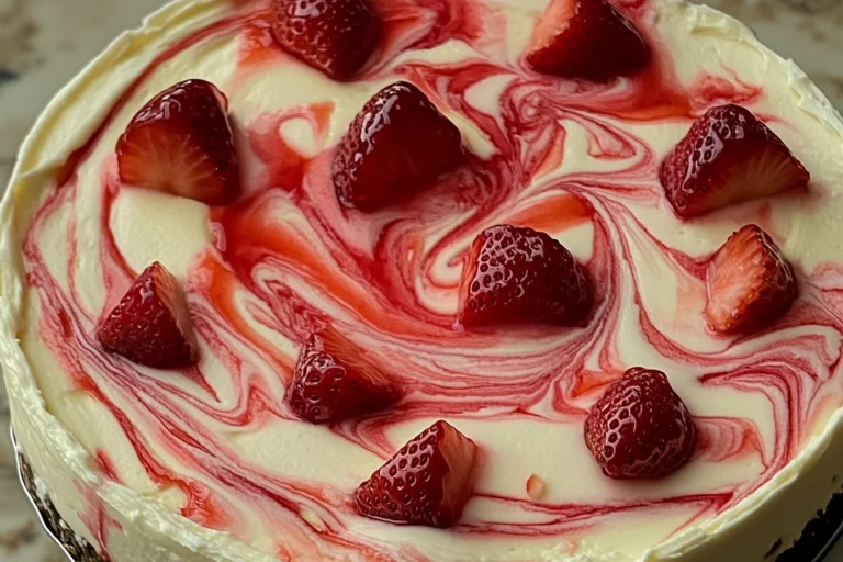 Creamiest Strawberry Swirl Cheesecake